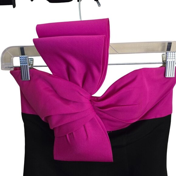 Jovani NWT Designer Black Full Skirt Hot Pink Bow Bodice Strapless Gown Size 8 - Picture 4 of 8